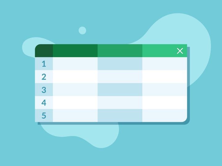 Concept of spreadsheet or worksheet in green and blue colors illustration